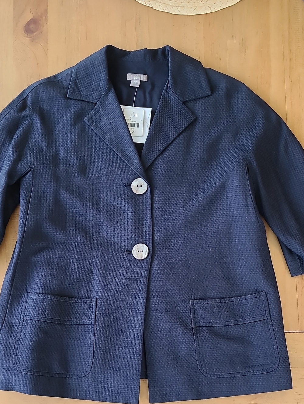 JJill Navy Textured Button Jacket XS